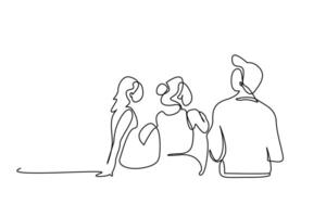 young woman man friends holiday outside posing happy line art back view vector