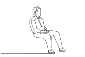 thoughtful sad man sitting calmly waiting line art vector
