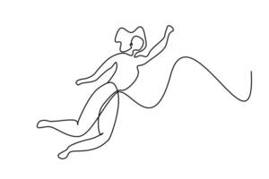 young beautiful woman target flying jumping joyful successful line art vector