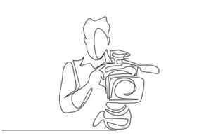 professional cameraman filming tv television movie lifestyle line art vector