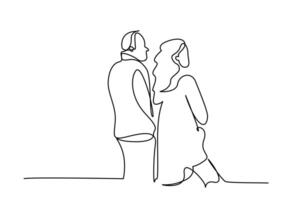 middle aged married couple in love standing together outside line art vector