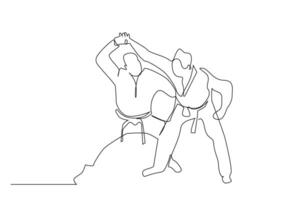 dos personas cerca combate kárate taekwondo aikido lucha práctica deporte línea Arte vector