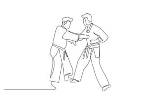 dos personas cerca combate kárate taekwondo aikido lucha práctica deporte línea Arte vector