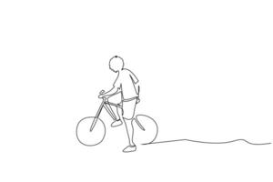 joven chico montando un bicicleta actividad reposacabezas línea Arte vector