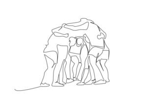 people team support hugs support sport gives morale line art vector