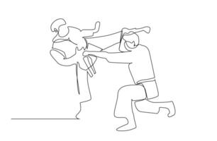 dos personas cerca combate kárate taekwondo aikido lucha práctica deporte línea Arte vector