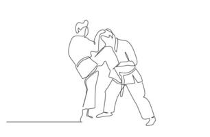 dos personas cerca combate kárate taekwondo aikido lucha práctica deporte línea Arte vector