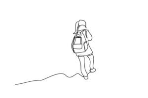 human person backpack mountain peak hiking nature climb lifestyle active line art vector