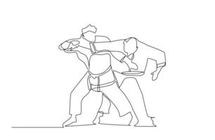 dos personas cerca combate kárate taekwondo aikido lucha práctica deporte línea Arte vector