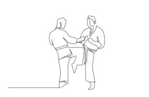 dos personas cerca combate kárate taekwondo aikido lucha práctica deporte línea Arte vector