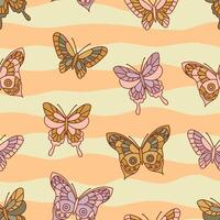 Pattern with butterflies on striped background vector