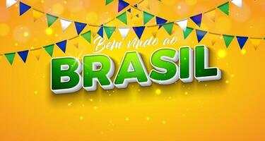 Festa Junina Illustration with Party Flags and 3d Letter on Yellow Background. Bem Vindo ao Brasil Portuguese Language Design. Brazil June Traditional Holiday Festival Design for Celebration vector