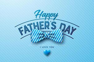 Happy Father's Day Greeting Card Design with Bow Tie, Heart and Typography Lettering on Blue Background. Celebration Illustration for the Best Dad. Fathers Day Template for Banner, Flyer vector