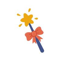 Magic wand with a star and a bow. Hand drawn illustration. vector