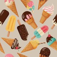 Seamless pattern with colored cartoon ice cream. vector