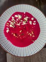 Bright Red Beetroot Dip in a White Plate photo
