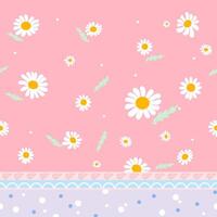 Seamless pattern with daisy flower on purple background illustration. Flat design. vector