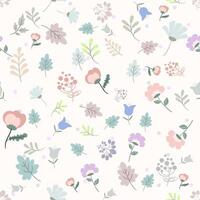 Seamless Pattern Elements Flower. Flat Design Spring Pattern. Modern design with different flowers, leaves and twigs on a light background. vector