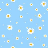 Seamless pattern with daisy flower on purple background illustration. Flat design. vector