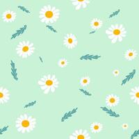 Seamless pattern with daisy flower on purple background illustration. Flat design. vector