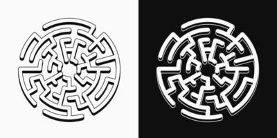 Small labyrinth in vintage style. Design element for esoteric, mystical surreal concepts, answer search, spiritual quest. Black and white illustration vector