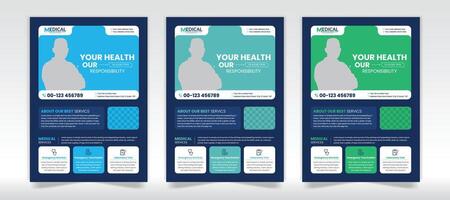 Medical pharmaceutical flyer design with 3 color template vector