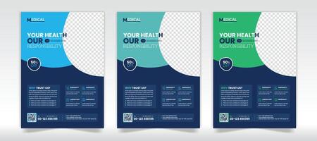 Healthcare flyer design with 3-color template vector