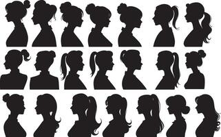 women id silhouette portraits set vector