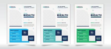 Medical Flyer Design Template with 3 color flyer set vector