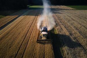 Combine harvester working in agricultural field. Harvest season photo