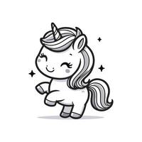 Hand drawn cute little unicorn cartoon illustration white background vector
