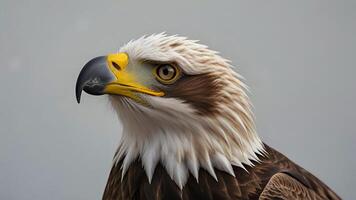 majestuoso calvo águila retrato, intenso mirada, detallado plumas, símbolo de libertad, naturaleza fotografía. foto