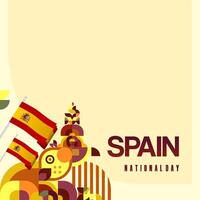 Spanish National Day square banner in colorful modern geometric style. National and Independence Day greeting card with Spain flag. Background celebrating national holiday party vector