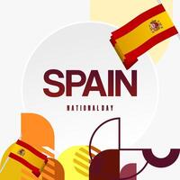 Spanish National Day square banner in colorful modern geometric style. National and Independence Day greeting card with Spain flag. Background celebrating national holiday party vector