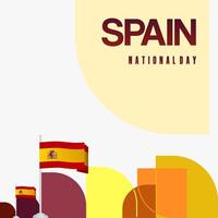 Spanish National Day square banner in colorful modern geometric style. National and Independence Day greeting card with Spain flag. Background celebrating national holiday party vector