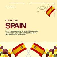 Spanish National Day square banner in colorful modern geometric style. National and Independence Day greeting card with Spain flag. Background celebrating national holiday party vector