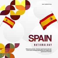 Spanish National Day square banner in colorful modern geometric style. National and Independence Day greeting card with Spain flag. Background celebrating national holiday party vector