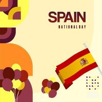 Spanish National Day square banner in colorful modern geometric style. National and Independence Day greeting card with Spain flag. Background celebrating national holiday party vector
