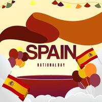 Spanish National Day square banner in colorful modern geometric style. National and Independence Day greeting card with Spain flag. Background celebrating national holiday party vector