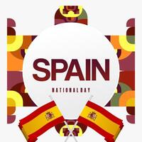 Spanish National Day square banner in colorful modern geometric style. National and Independence Day greeting card with Spain flag. Background celebrating national holiday party vector