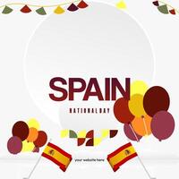 Spanish National Day square banner in colorful modern geometric style. National and Independence Day greeting card with Spain flag. Background celebrating national holiday party vector