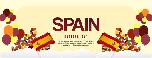 Spanish National Day wide banner in colorful modern geometric style. National and Independence Day greeting card with Spain flag. Background celebrating national holiday party vector