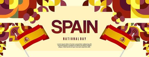 Spanish National Day wide banner in colorful modern geometric style. National and Independence Day greeting card with Spain flag. Background celebrating national holiday party vector