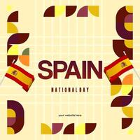 Español nacional día cuadrado bandera en vistoso moderno geométrico estilo. nacional y independencia día saludo tarjeta con España bandera. antecedentes celebrando nacional fiesta fiesta vector