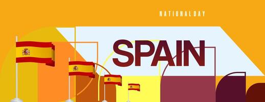 Spanish National Day wide banner in colorful modern geometric style. National and Independence Day greeting card with Spain flag. Background celebrating national holiday party vector