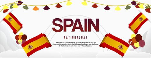 Spanish National Day wide banner in colorful modern geometric style. National and Independence Day greeting card with Spain flag. Background celebrating national holiday party vector