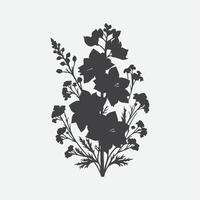 Print Enchanting Delphinium Flower Silhouette, A Graceful Bloom in Shadow vector