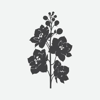 impresión encantador espuela de caballero flor silueta, un agraciado floración en sombra vector