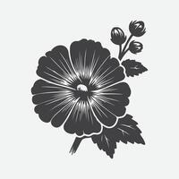 Print Captivating Hollyhock Flower Silhouette, A Timeless Floral Beauty in Black and White vector