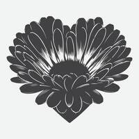 Print Stunning Silhouette, The Majestic Beauty of the Calendula Heart Flower vector